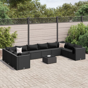 vidaXL 11-delige Loungeset met kussens poly rattan zwart