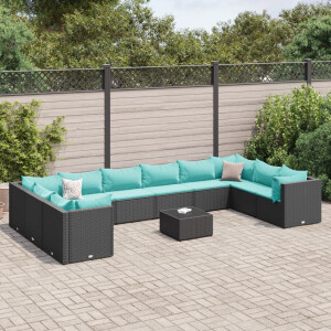 vidaXL 11-delige Loungeset met kussens poly rattan zwart