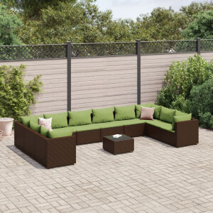 vidaXL 11-delige Loungeset met kussens poly rattan bruin