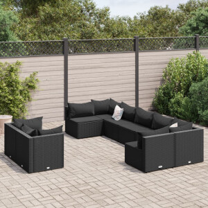 vidaXL 9-delige Loungeset met kussens poly rattan zwart