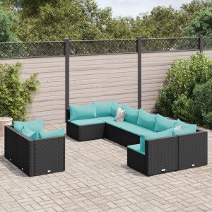 vidaXL 9-delige Loungeset met kussens poly rattan zwart
