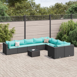 vidaXL 10-delige Loungeset met kussens poly rattan zwart