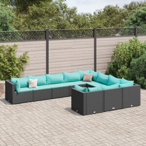 vidaXL 10-delige Loungeset met kussens poly rattan zwart
