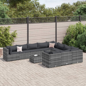vidaXL 11-delige Loungeset met kussens poly rattan grijs