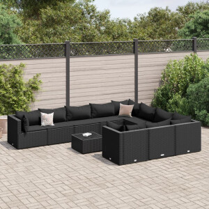 vidaXL 11-delige Loungeset met kussens poly rattan zwart