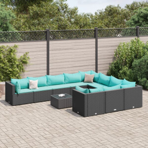 vidaXL 11-delige Loungeset met kussens poly rattan zwart