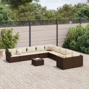 vidaXL 11-delige Loungeset met kussens poly rattan bruin