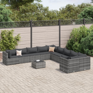 vidaXL 11-delige Loungeset met kussens poly rattan grijs