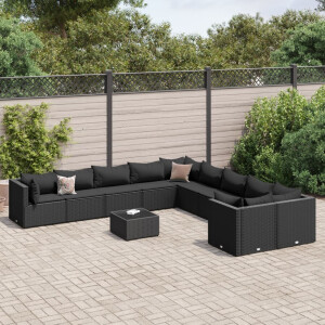 vidaXL 11-delige Loungeset met kussens poly rattan zwart