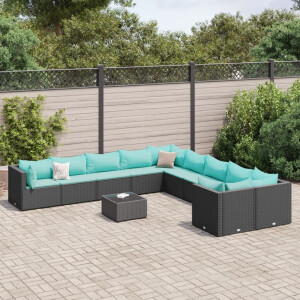 vidaXL 11-delige Loungeset met kussens poly rattan zwart