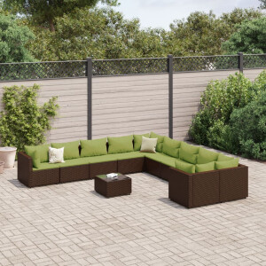vidaXL 11-delige Loungeset met kussens poly rattan bruin