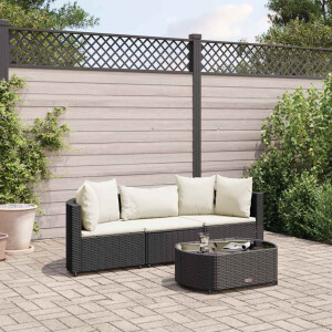 vidaXL 4-delige Loungeset met kussens poly rattan zwart