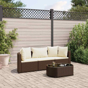 vidaXL 4-delige Loungeset met kussens poly rattan bruin