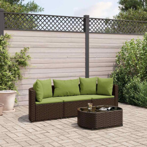 vidaXL 4-delige Loungeset met kussens poly rattan bruin