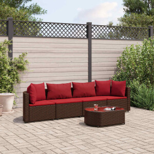 vidaXL 5-delige Loungeset met kussens poly rattan bruin