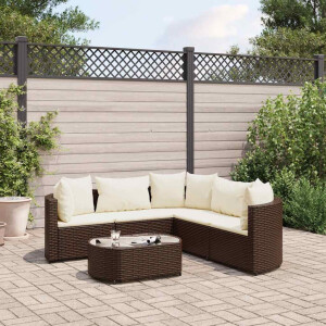 vidaXL 6-delige Loungeset met kussens poly rattan bruin