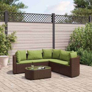 vidaXL 6-delige Loungeset met kussens poly rattan bruin