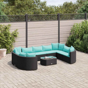 vidaXL 10-delige Loungeset met kussens poly rattan zwart