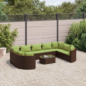 vidaXL 10-delige Loungeset met kussens poly rattan bruin