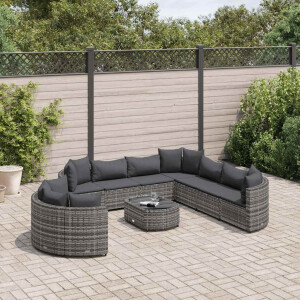 vidaXL 10-delige Loungeset met kussens poly rattan grijs