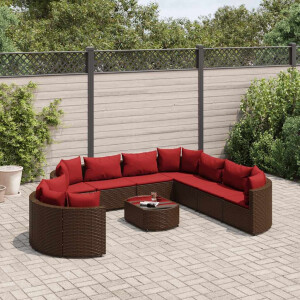 vidaXL 10-delige Loungeset met kussens poly rattan bruin