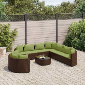 vidaXL 10-delige Loungeset met kussens poly rattan bruin