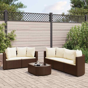 vidaXL 6-delige Loungeset met kussens poly rattan bruin