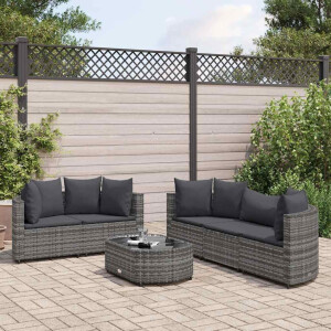 vidaXL 6-delige Loungeset met kussens poly rattan grijs