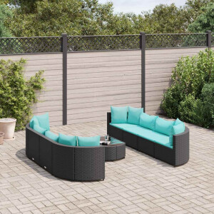 vidaXL 9-delige Loungeset met kussens poly rattan zwart