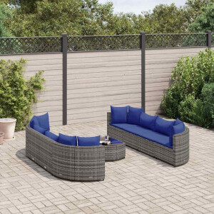 vidaXL 9-delige Loungeset met kussens poly rattan grijs