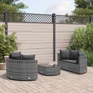 vidaXL 5-delige Loungeset met kussens poly rattan grijs
