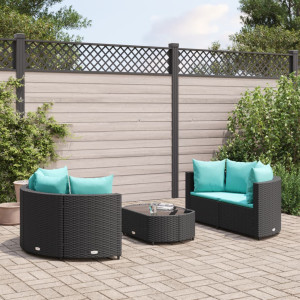 vidaXL 5-delige Loungeset met kussens poly rattan zwart