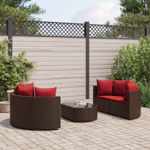 vidaXL 5-delige Loungeset met kussens poly rattan bruin