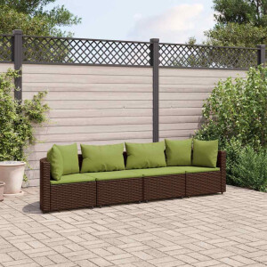 vidaXL 4-delige Loungeset met kussens poly rattan bruin