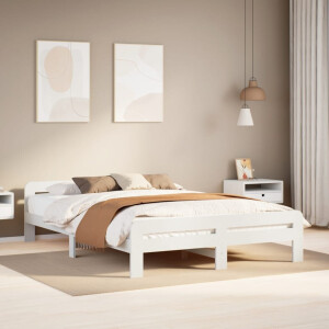 vidaXL Bedframe zonder matras massief grenenhout wit 160x200 cm
