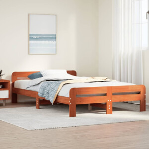 vidaXL Bedframe zonder matras massief grenenhout wasbruin 135x190 cm