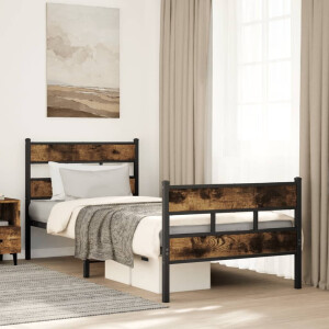 vidaXL Bedframe zonder matras metaal gerookt eikenkleurig 100x190 cm