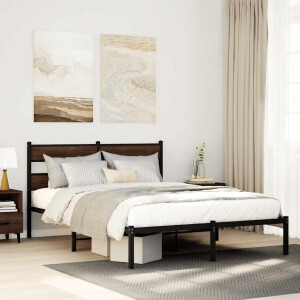 vidaXL Bedframe met hoofdbord zonder matras bruin eiken 150x200 cm