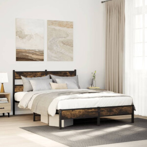 vidaXL Bedframe met hoofdbord zonder matras sonoma eiken 150x200 cm