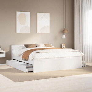 vidaXL Bedframe zonder matras met hoofdbord grenenhout wit 200x200 cm
