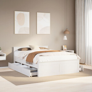 vidaXL Bedframe zonder matras met hoofdbord grenenhout wit 150x200 cm