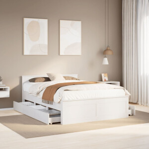 vidaXL Bedframe zonder matras met hoofdbord grenenhout wit 140x200 cm