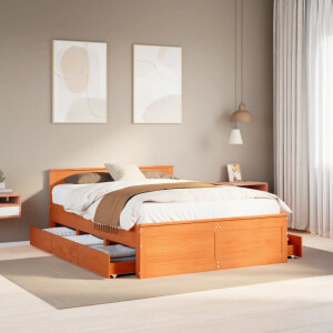 vidaXL Bedframe zonder matras met hoofdbord hout wasbruin 140x200 cm