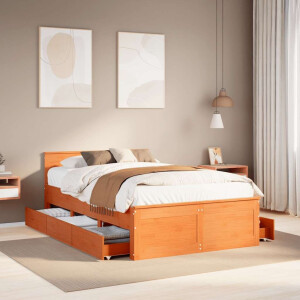 vidaXL Bedframe zonder matras met hoofdbord hout wasbruin 135x190 cm