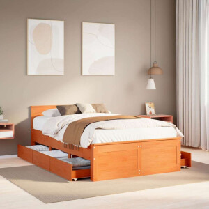vidaXL Bedframe zonder matras met hoofdbord hout wasbruin 120x190 cm