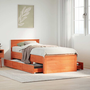 vidaXL Bedframe met hoofdbord zonder matras hout wasbruin 75x190 cm