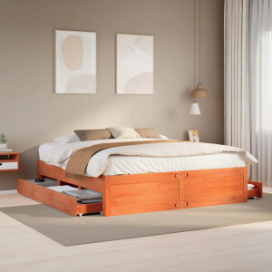 vidaXL Bedframe zonder matras met lades grenenhout wasbruin 180x200 cm