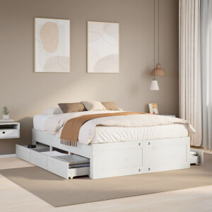 vidaXL Bedframe zonder matras met lades grenenhout wit 150x200 cm