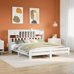 vidaXL Bed met boekenkast zonder matras grenenhout wit 180x200 cm