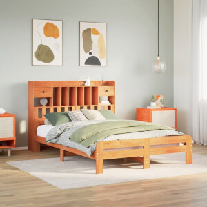 vidaXL Bed met boekenkast zonder matras grenenhout wasbruin 140x190 cm